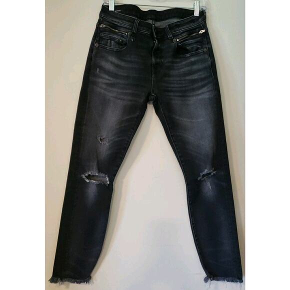 R13 Biker Boy Albany with rips Jeans Sz 27 R13W0087-297 Whiskered Raw Hem (G - Picture 9 of 15